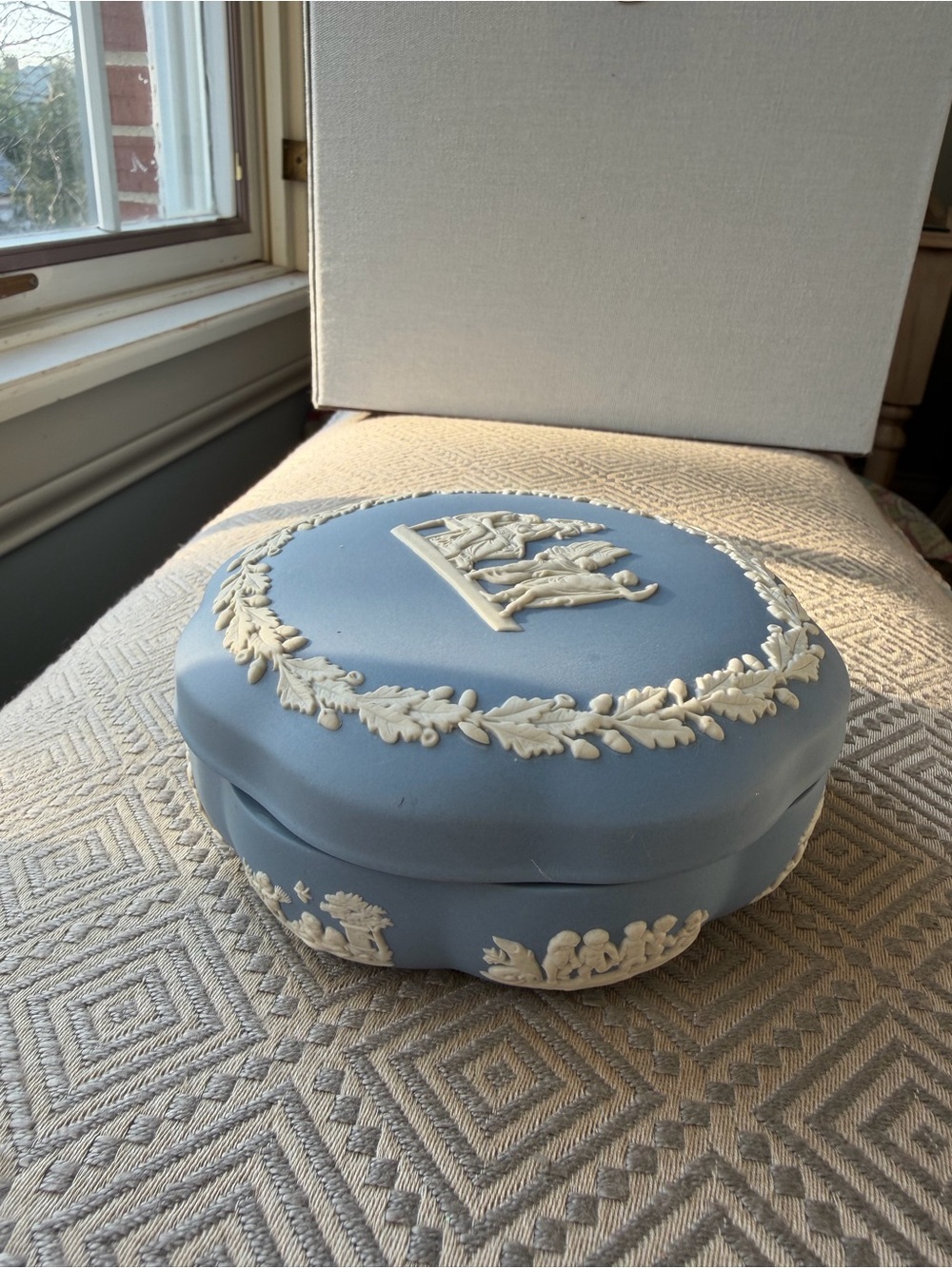 Wedgewood Blue Jasperware Lidded 5” Container Mint